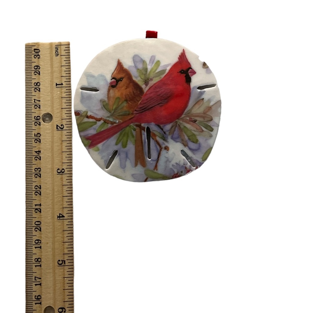 Red Cardinal Sand Dollar Ornament - Picture 3 of 3